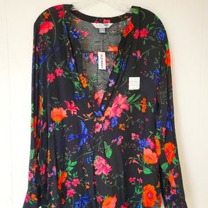 Old Navy Black Floral Tunic Shirt, Size Large, NWT